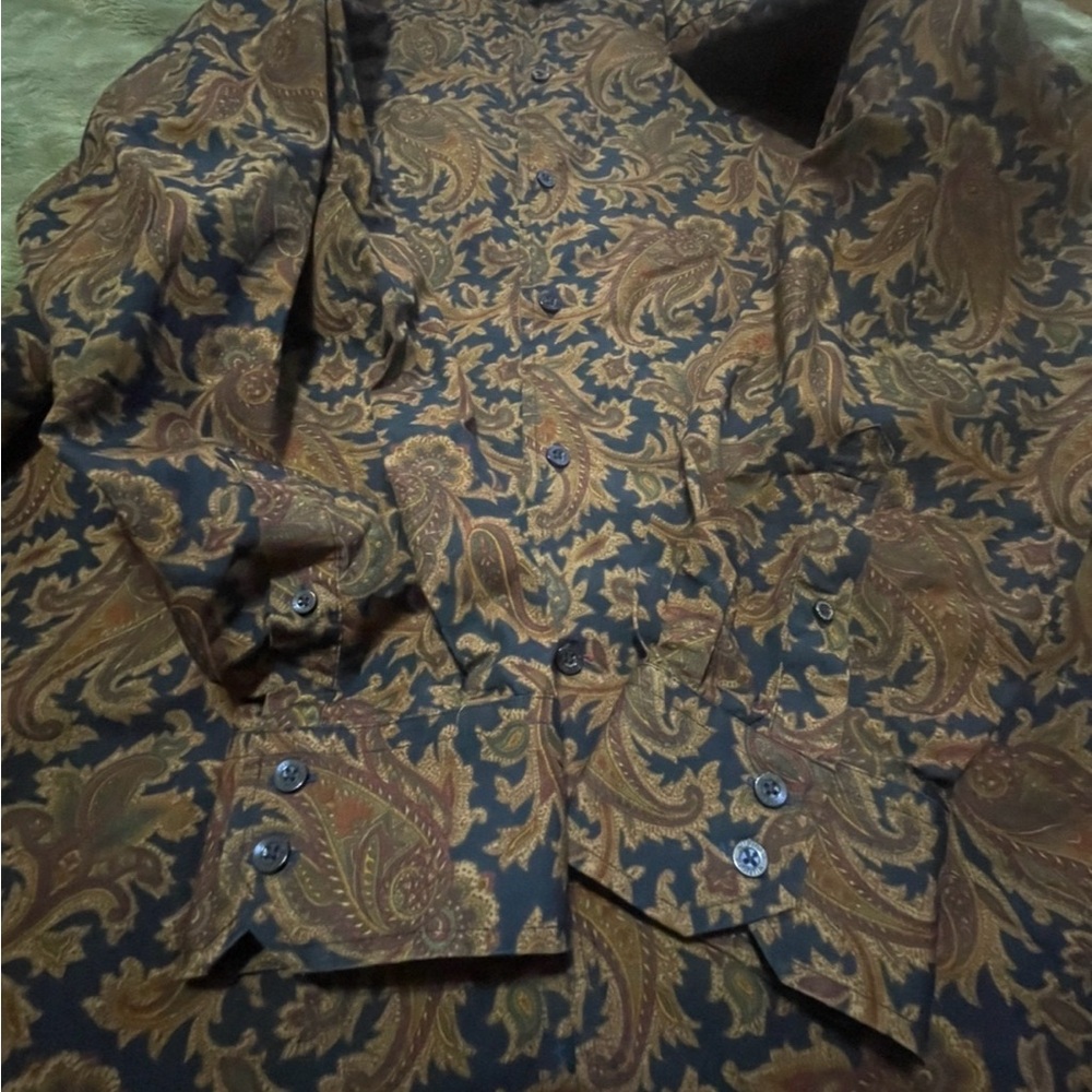 Tommy Hilfiger Navy and Brown Paisley XXL long sleeve shirt. - Picture 6 of 6